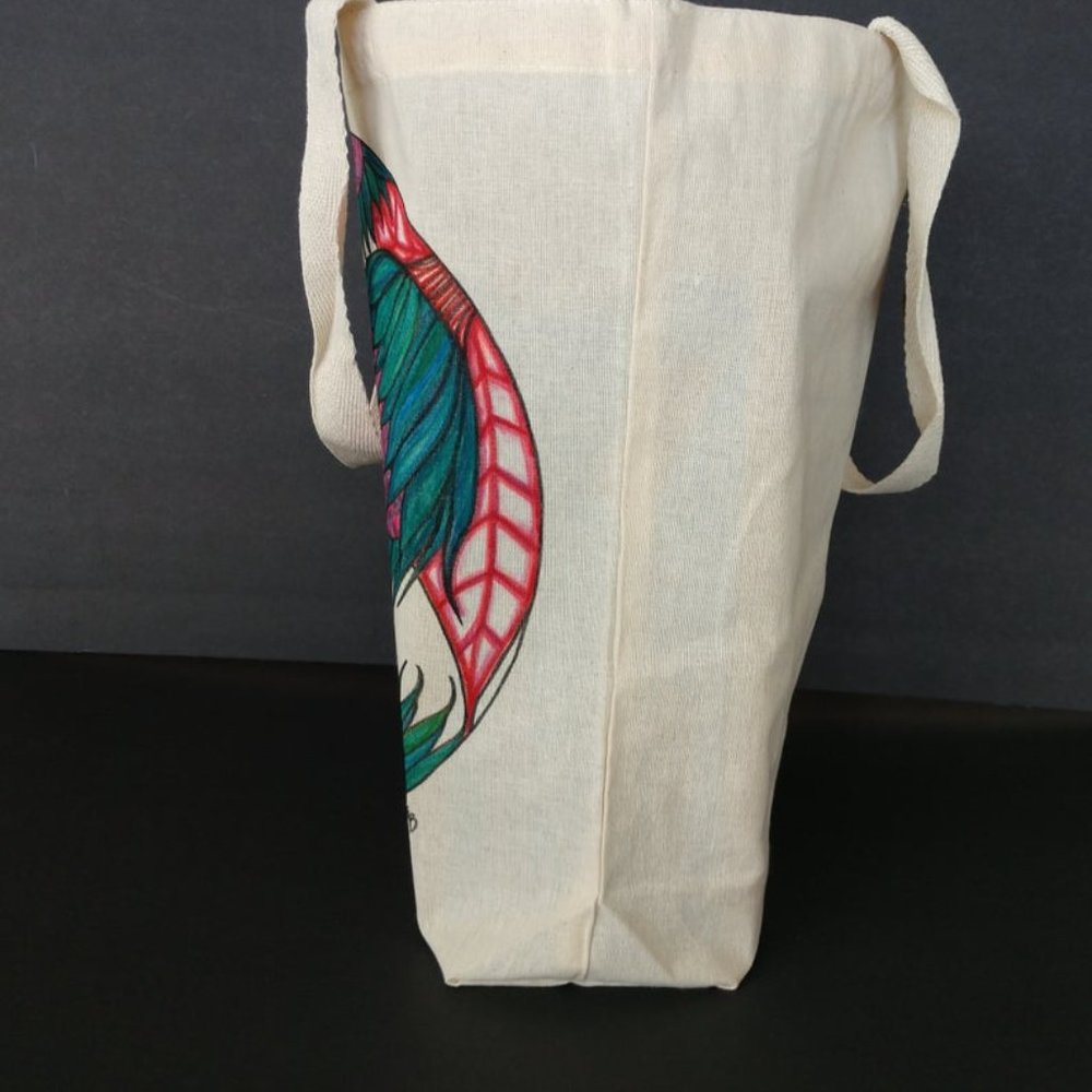 Handmade Reusable Tote Bag with Hand Drawn Green Sunflowers with Red Leaves NWT - Picture 9 of 16